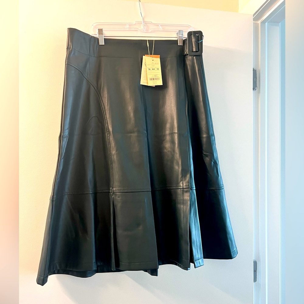 Dark Green Leatherette A Line Skirt. NWT